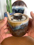 35 Moody Bronze Salt/Sugar Jar with Carved Clay Spoon
